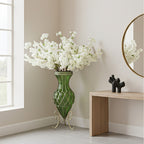 67cm Green Glass Floor Vase with 10pcs White Artificial Flower Set