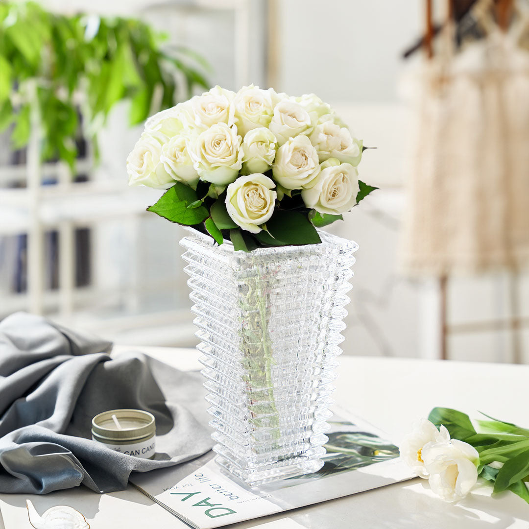 SOGA 22.5cm Handcrafted Clear Glass Vase, Classic Design for Home Decor