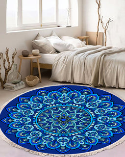 SOGA 90cm Blue Mandala Round Carpet for Living Room Bedroom Anti-slip Doormat Home Decor