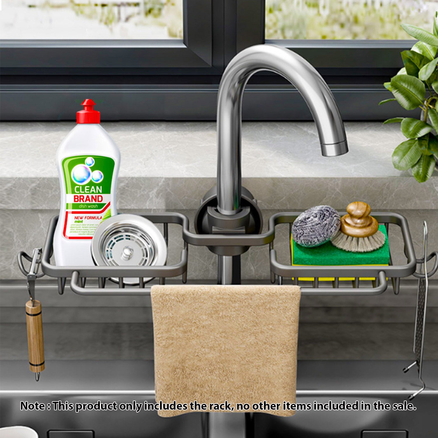 Dark Grey Kitchen Sink Faucet Organiser with Towel Bar Holder
