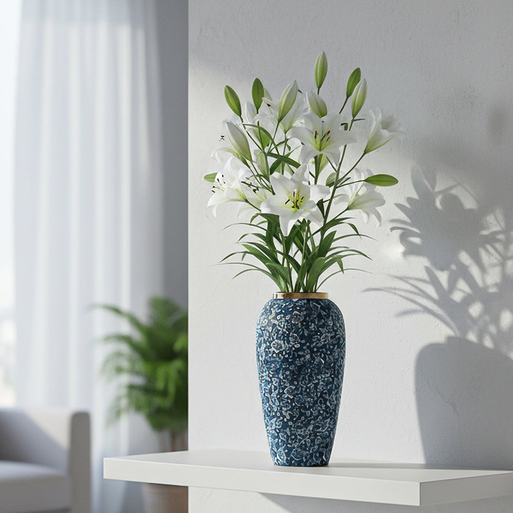 35x17cm Blue with White Mini Floral Large Ceramic Flower Vase