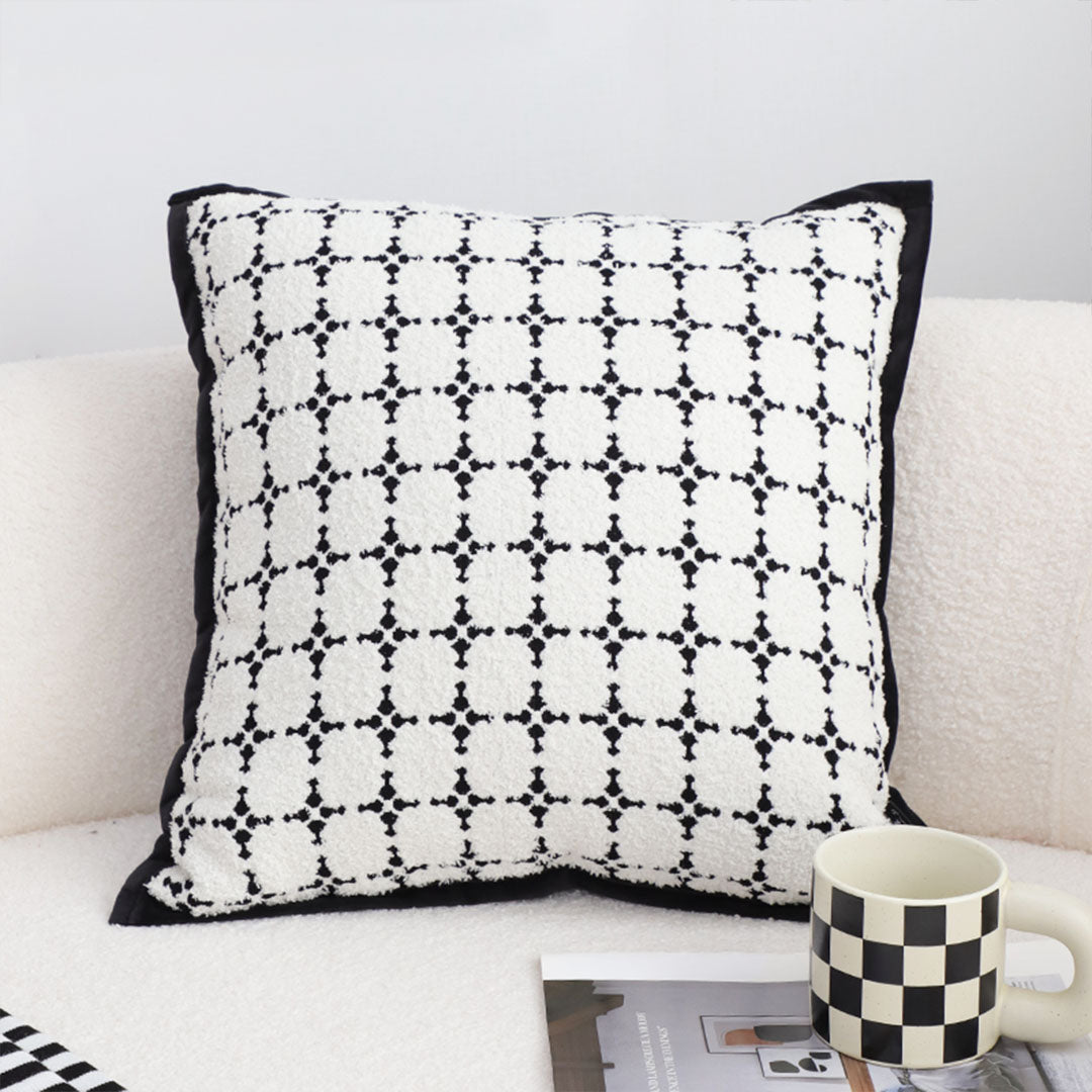 SOGA 50cm Moroccan Black Cross Pattern Black Trim Decorative Throw Pillow
