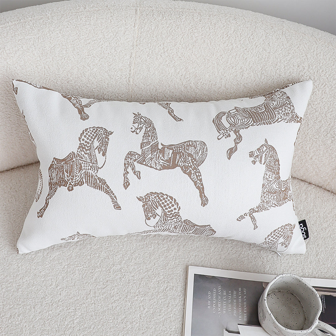 SOGA 35cm White Decorative Horse Pattern Cushion Throw Pillow