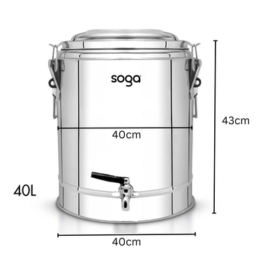 SOGA 40L Stainless Steel Insulated Stock Pot Hot & Cold Beverage Container