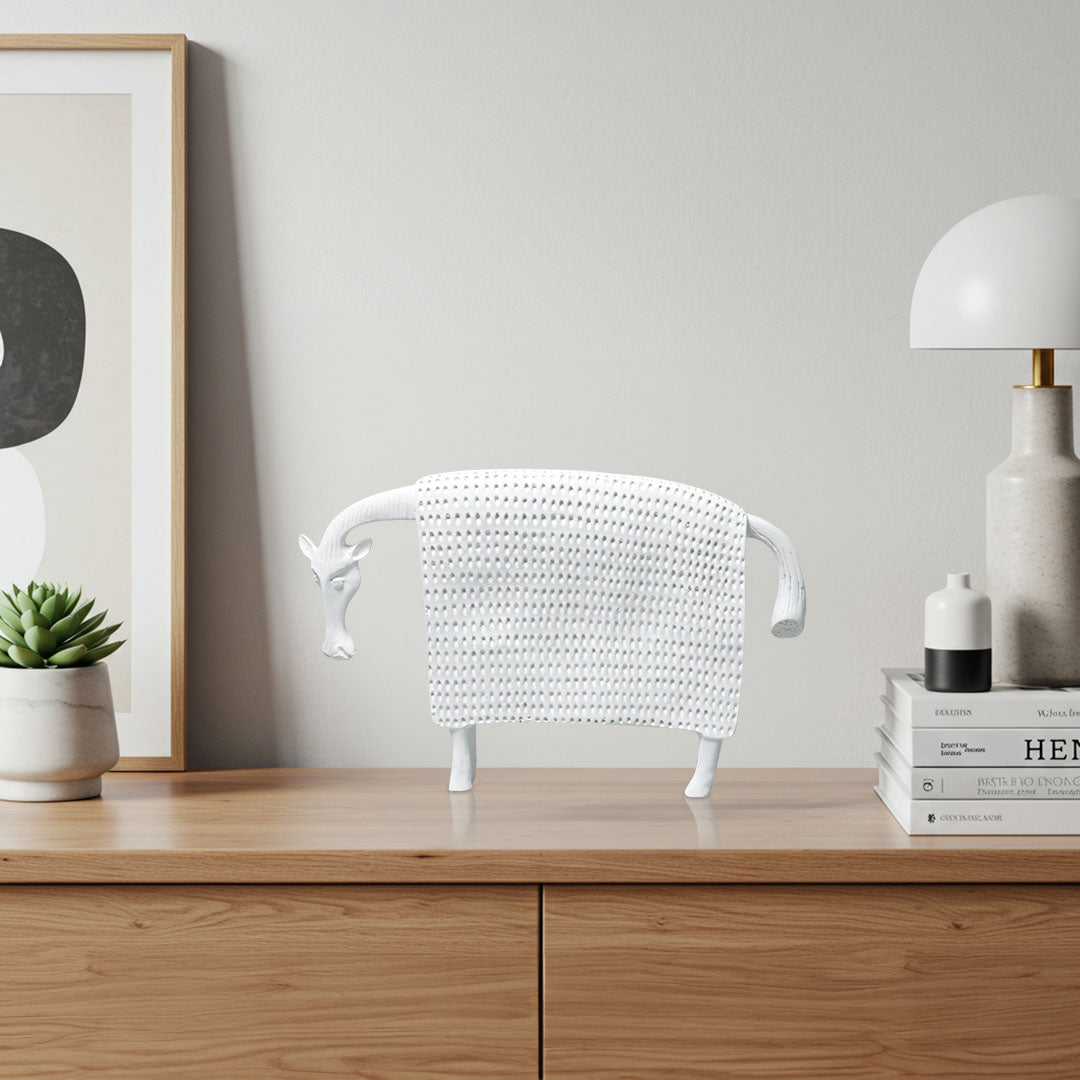 SOGA 24cm White Cow Sculpture with Dotted Pattern in Resin for Modern Home Décor