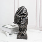 SOGA 30cm Black Resin Sculpture Covered Eyes Face Design Modern Art for Home Décor