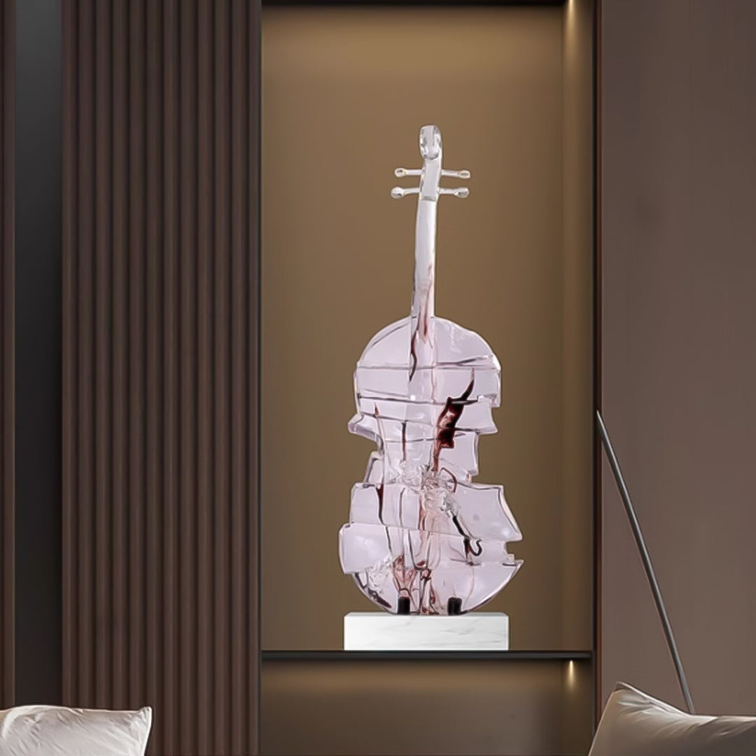 SOGA 75cm Transparent Crystal Violin Fiberglass Sculpture with Artificial Marble Base for Modern Home Décor