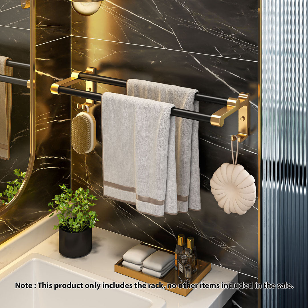 61cm Wall-Mounted Double Pole Towel Holder with Hooks