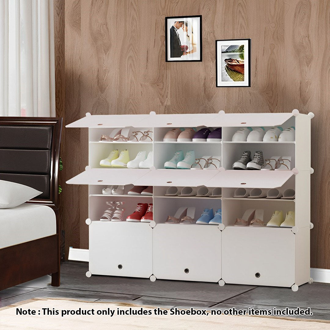 5 Tier 3 Column White Shoe Rack Organizer