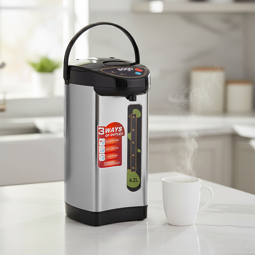 SOGA 4.2L Silver Stainless Steel Electric Thermal Pot Dispenser with 3 Dispensing Modes