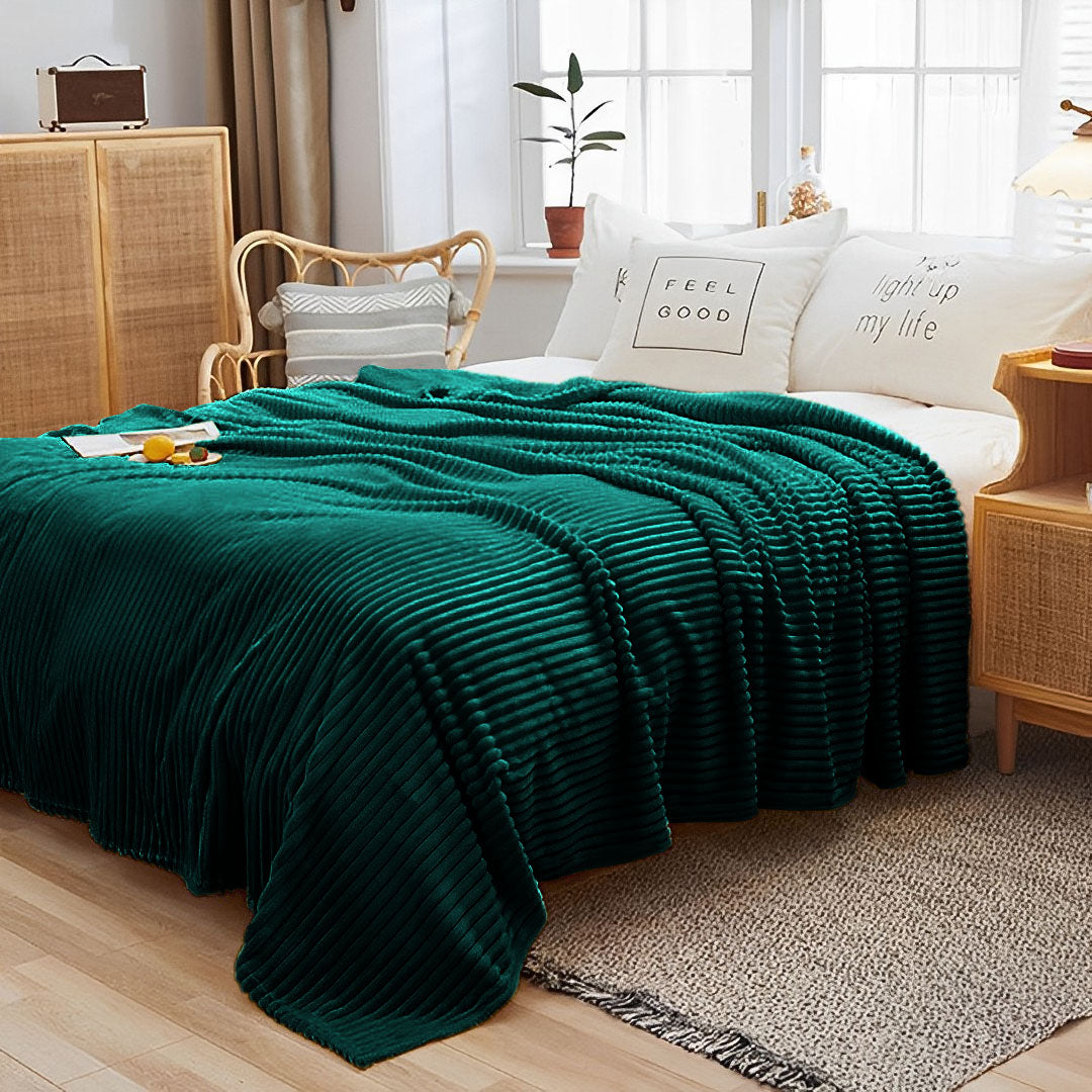 Dark Green Throw Blanket Warm Cozy Striped