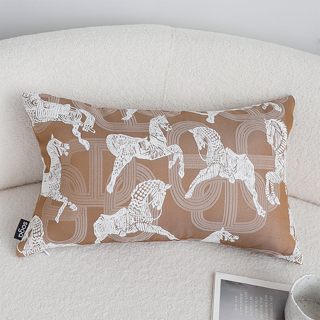 SOGA 35cm Bohemian Camel Brown White Horse Pattern Throw Pillow