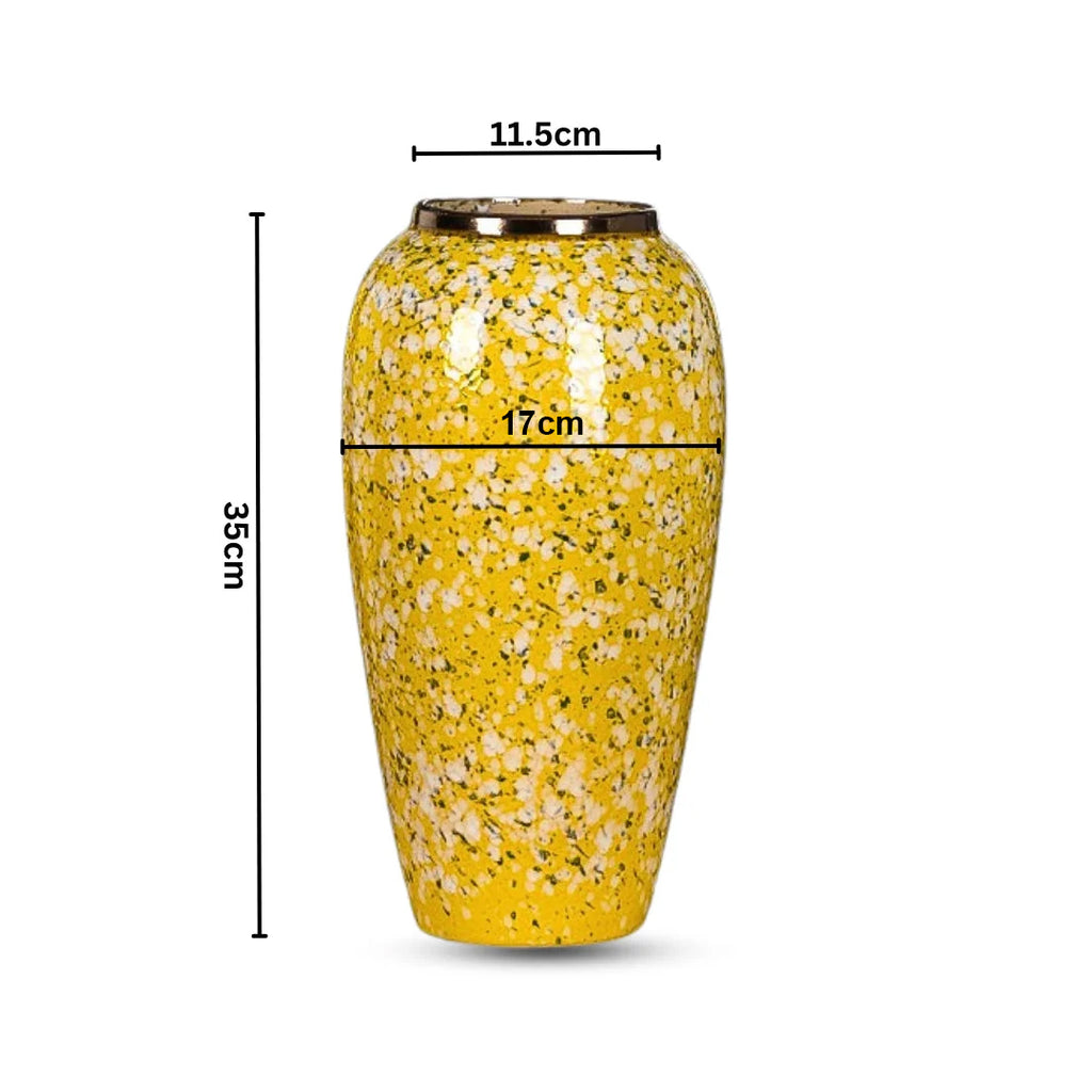 35x17cm Yellow with White Mini Floral Large Ceramic Flower Vase Elegant Living Room Home Decor