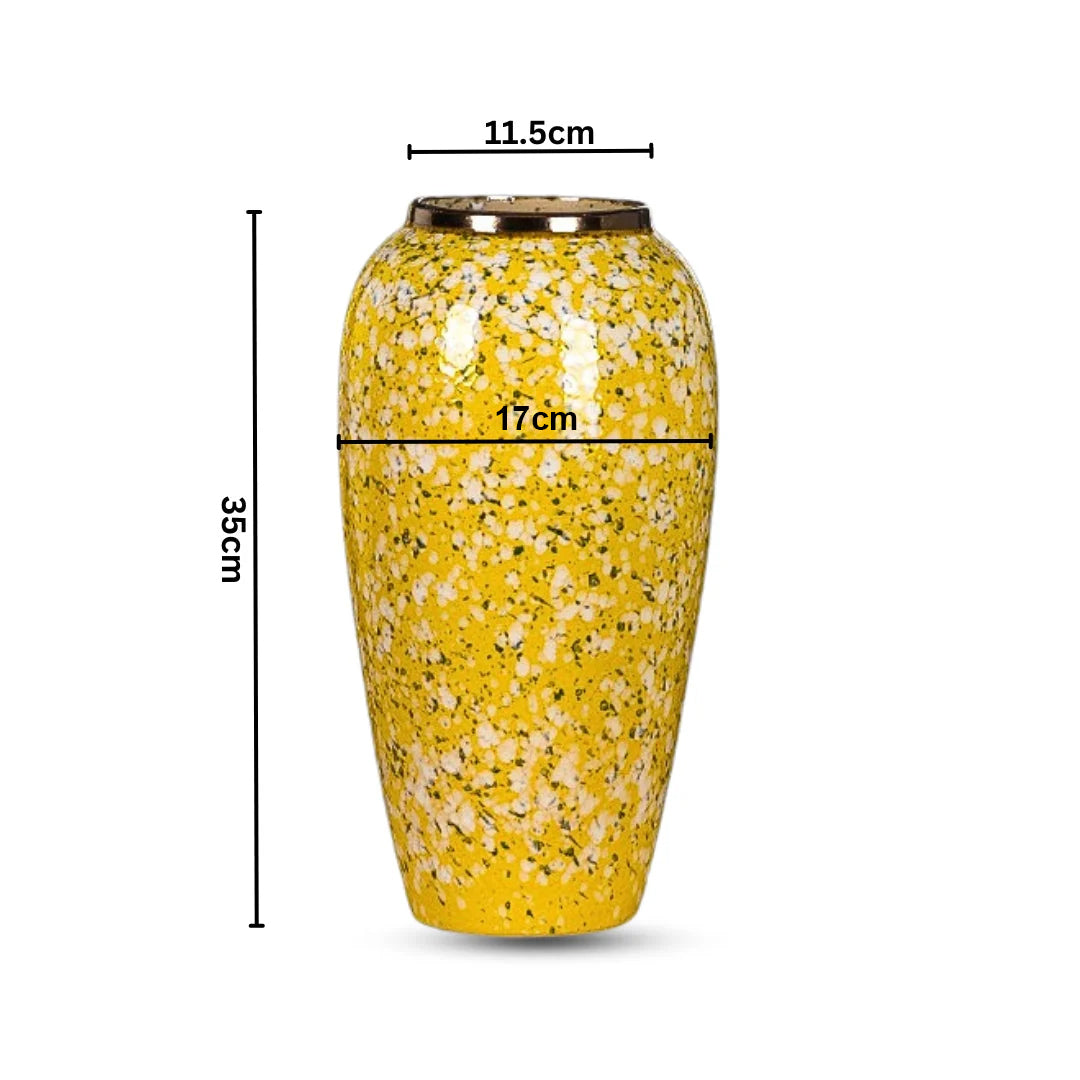 35x17cm Yellow with White Mini Floral Large Ceramic Flower Vase Elegant Living Room Home Decor