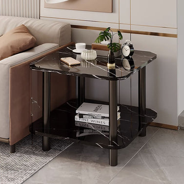 70cm Black Ceramic Side Table with Black Metal Legs