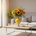 38cm Ceramic Vase with Gold Metal Base Yellow