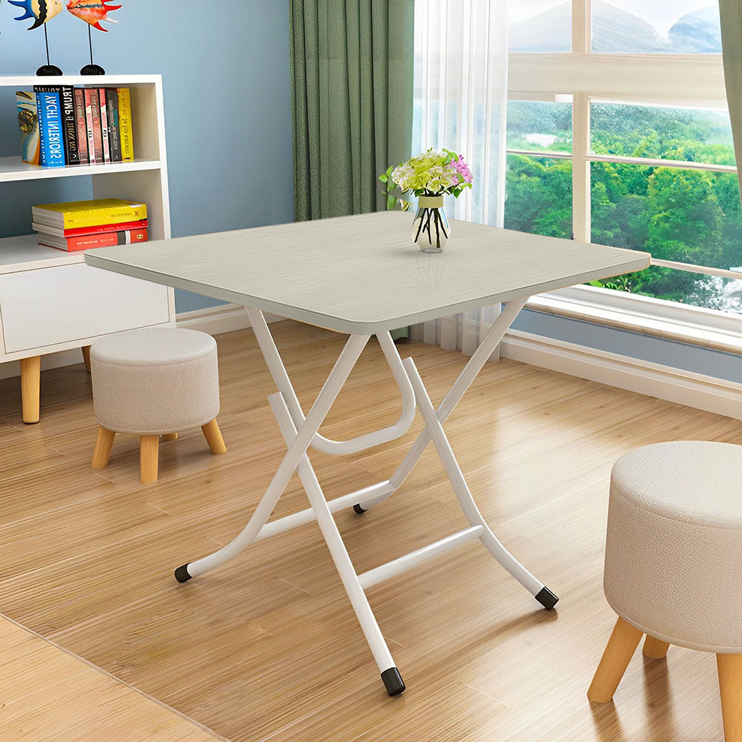 Wood-Colored Square Dining Table Portable