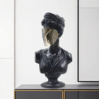 SOGA 40cm Black Classical Bust Sculpture Resin with Gold Striped Mask for Modern Home Décor