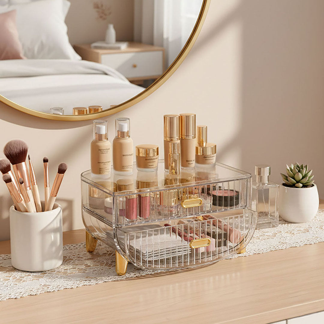 2 Tier Transparent Multifunctional Countertop Cosmetic Storage Organiser