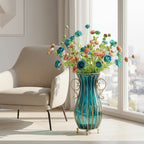 51cm Blue Glass Floor Vase with 12pcs Artificial Flower Set