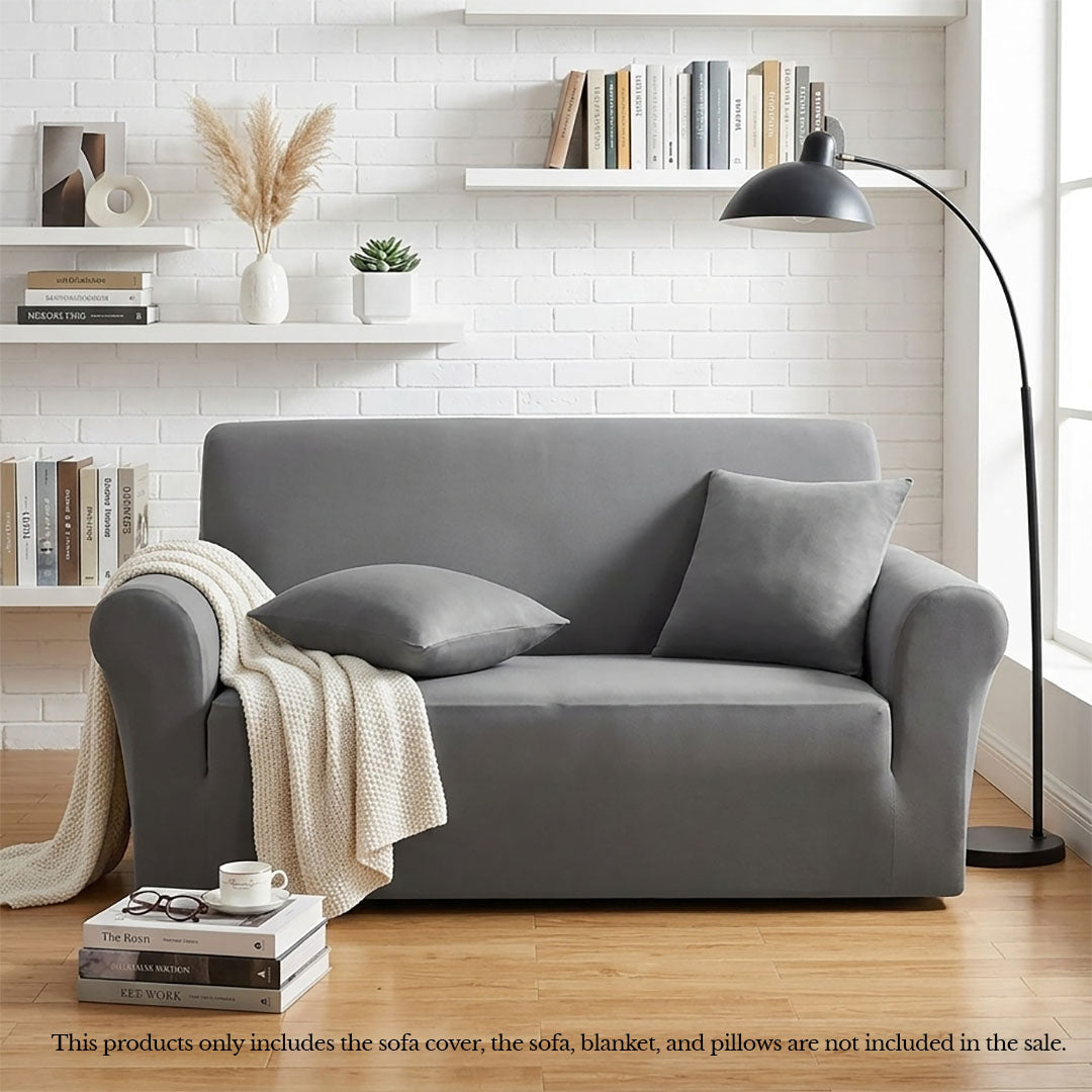 High Stretch 2-Seater Grey Sofa Slipcover