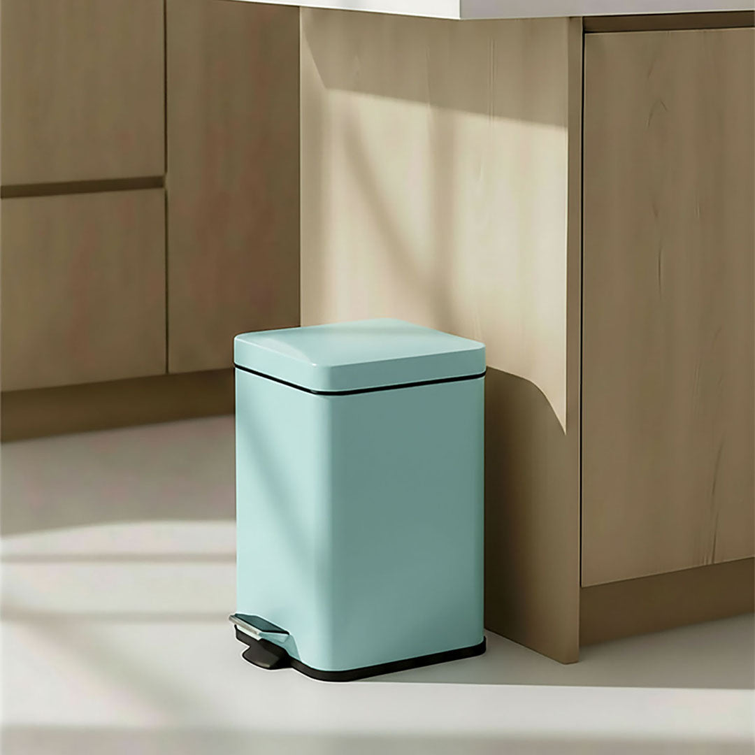 Foot Pedal Stainless Steel Trash Bin Square 6L Blue