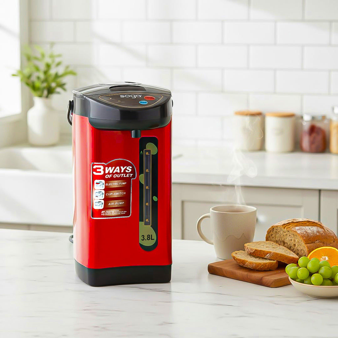 SOGA 2X 4.2L Red Stainless Steel Electric Thermal Pot Dispenser with 3 Dispensing Modes