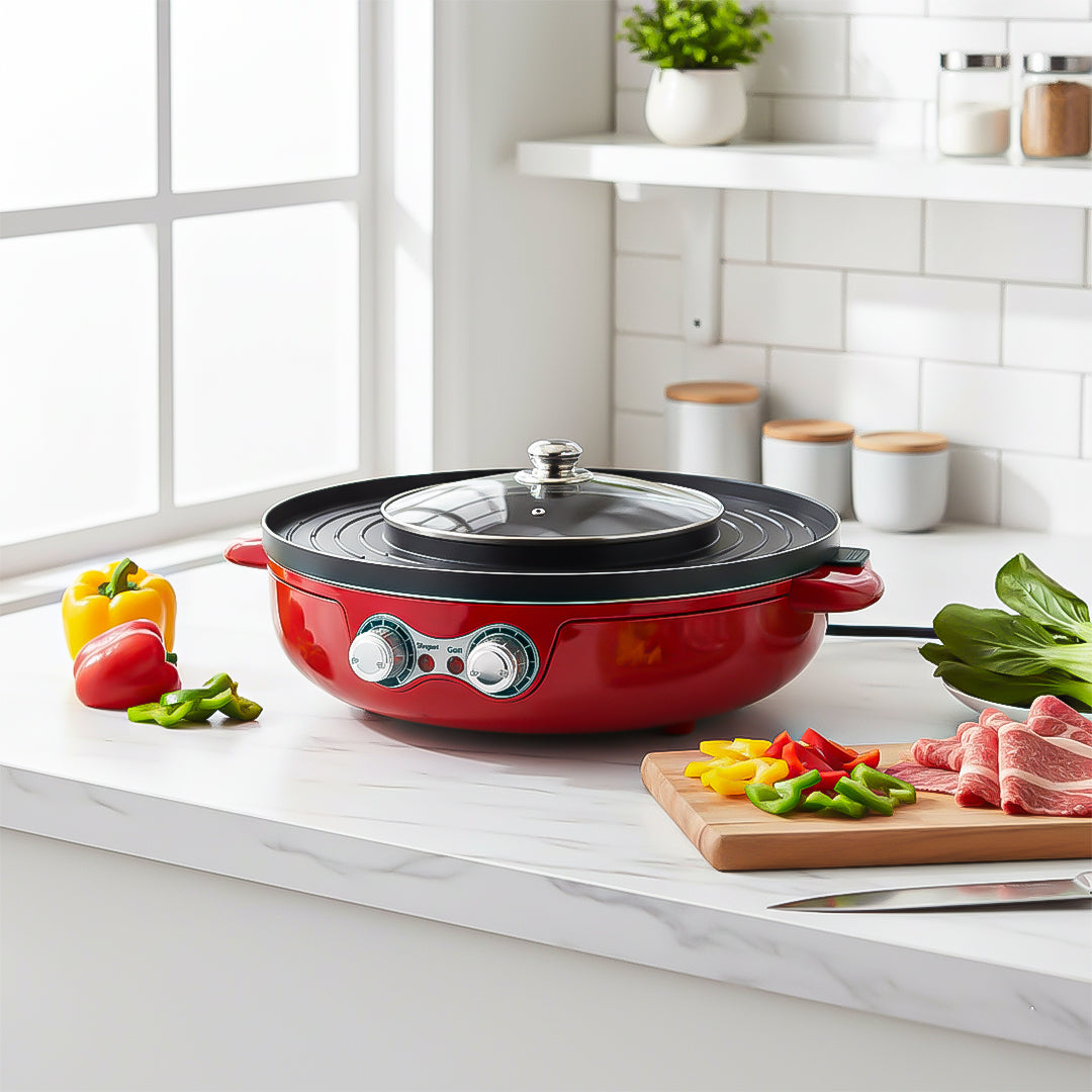 SOGA 2-in-1 42CM Electric Hot Pot BBQ Grill Maifan Stone Non-Stick Coating 2100W