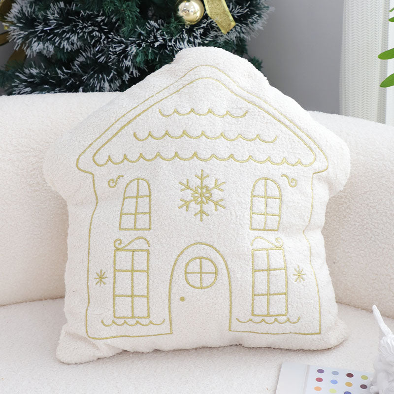 SOGA 45cm Festive White Christmas House Shaped Holiday Throw Pillow