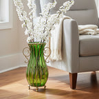 51cm Green Glass Floor Vase with Metal Stand