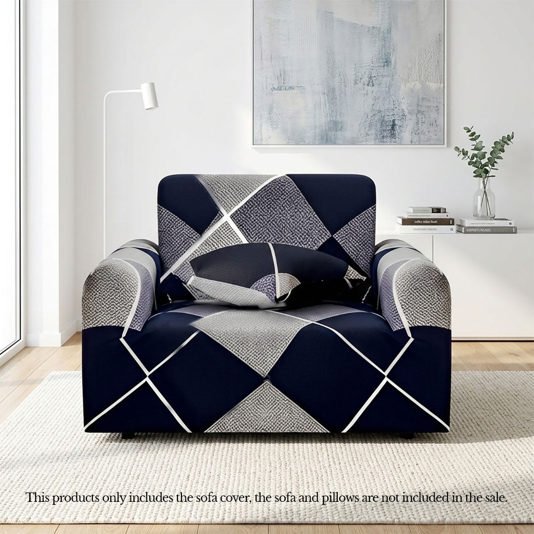 High Stretch 1-Seater Checkered Print Sofa Slipcover
