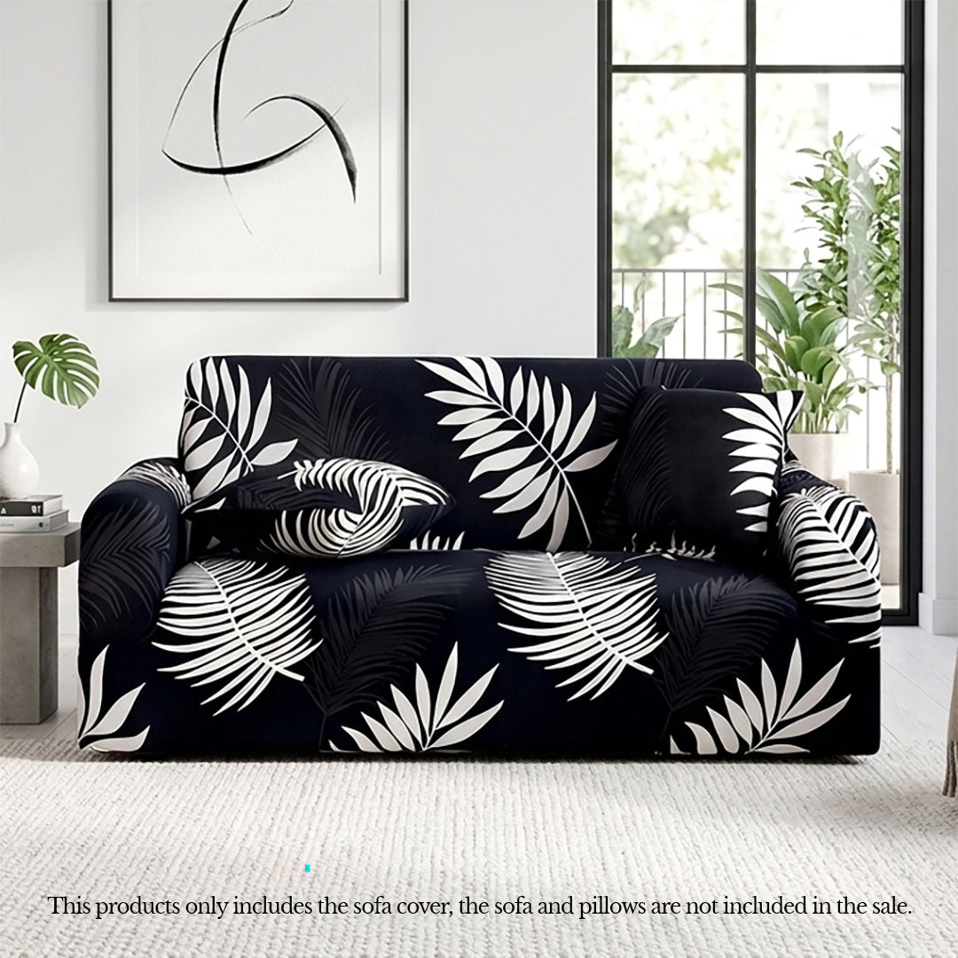 High Stretch 2-Seater Leaf Design Sofa Slipcover