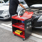 3 Tier Tool Storage Cart with Hooks Red