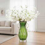 51cm Green Glass Floor Vase and 10pcs White Artificial Flower Set