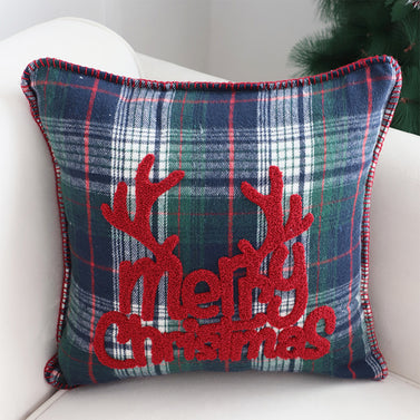 45cm Throw Pillow Multicolor Christmas Plaid with Antler Design