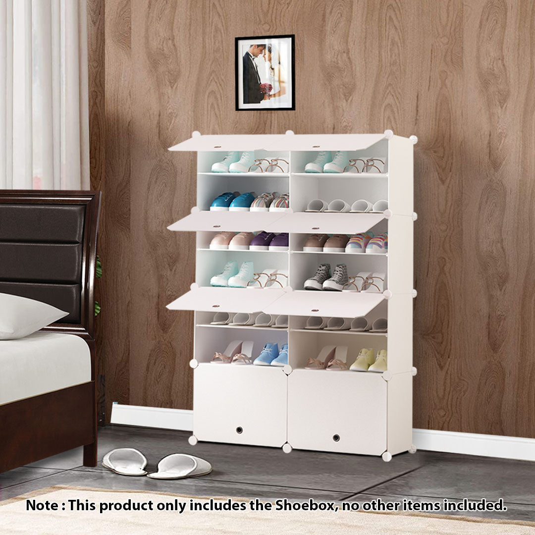 7 Tier 2 Column White Shoe Rack Organizer