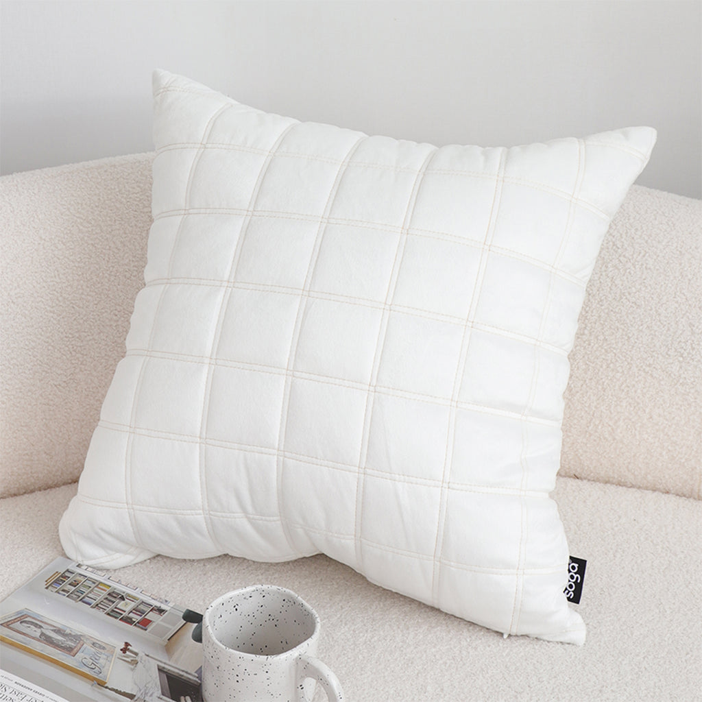 SOGA Quilted Cushion 50cm White Grid Pattern Soft Padded Decorative Throw Pillow
