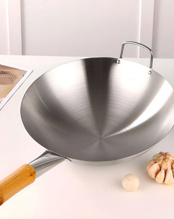 SOGA 42cm Stainless Steel Kitchen Cooking Wok with Wood Handle