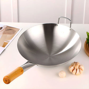 SOGA 42cm Stainless Steel Kitchen Cooking Wok with Wood Handle