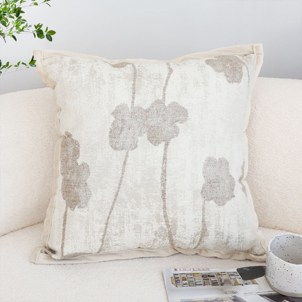 SOGA 45cm Botanical Cream Poppy Flower Print Linen Decorative Throw Pillow