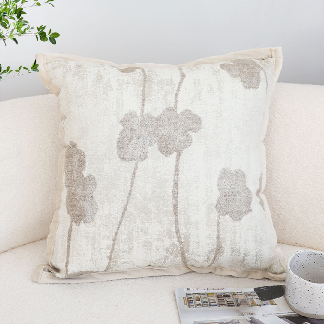 SOGA 45cm Botanical Cream Poppy Flower Print Linen Decorative Throw Pillow