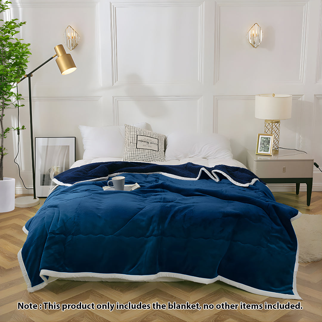 SOGA Navy Blue Throw Blanket Warm Cozy Double Sided Thick Flannel Coverlet