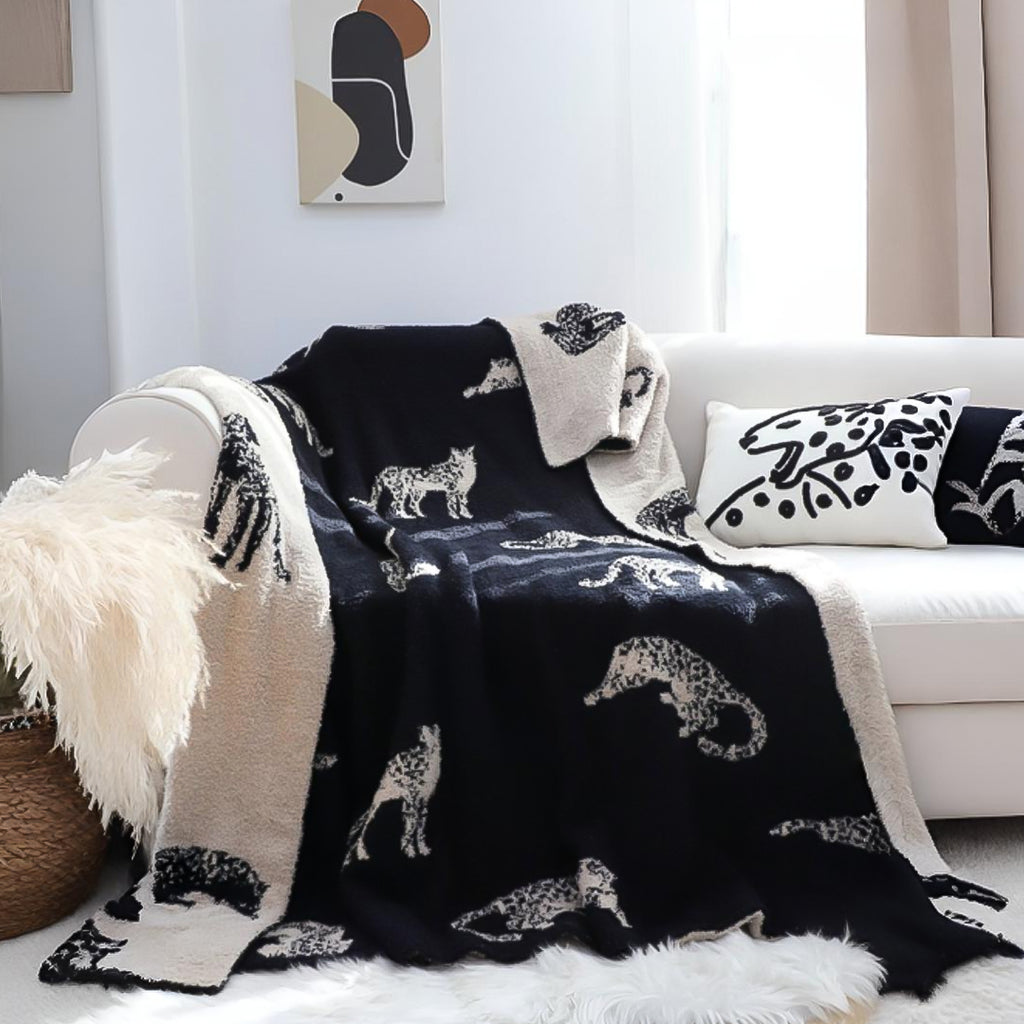 SOGA Black Cream Animal Print Throw Blanket 130x180cm Polyester