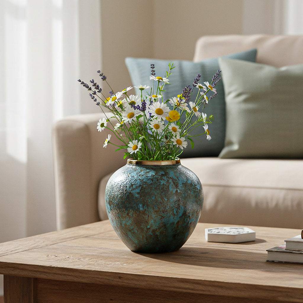 21x22cm Light Blue Small Ceramic Flower Vase Elegant Living Room Home Decor