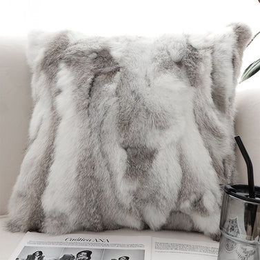 45cm Throw Pillow Floral Gray Rabbit Fur Square