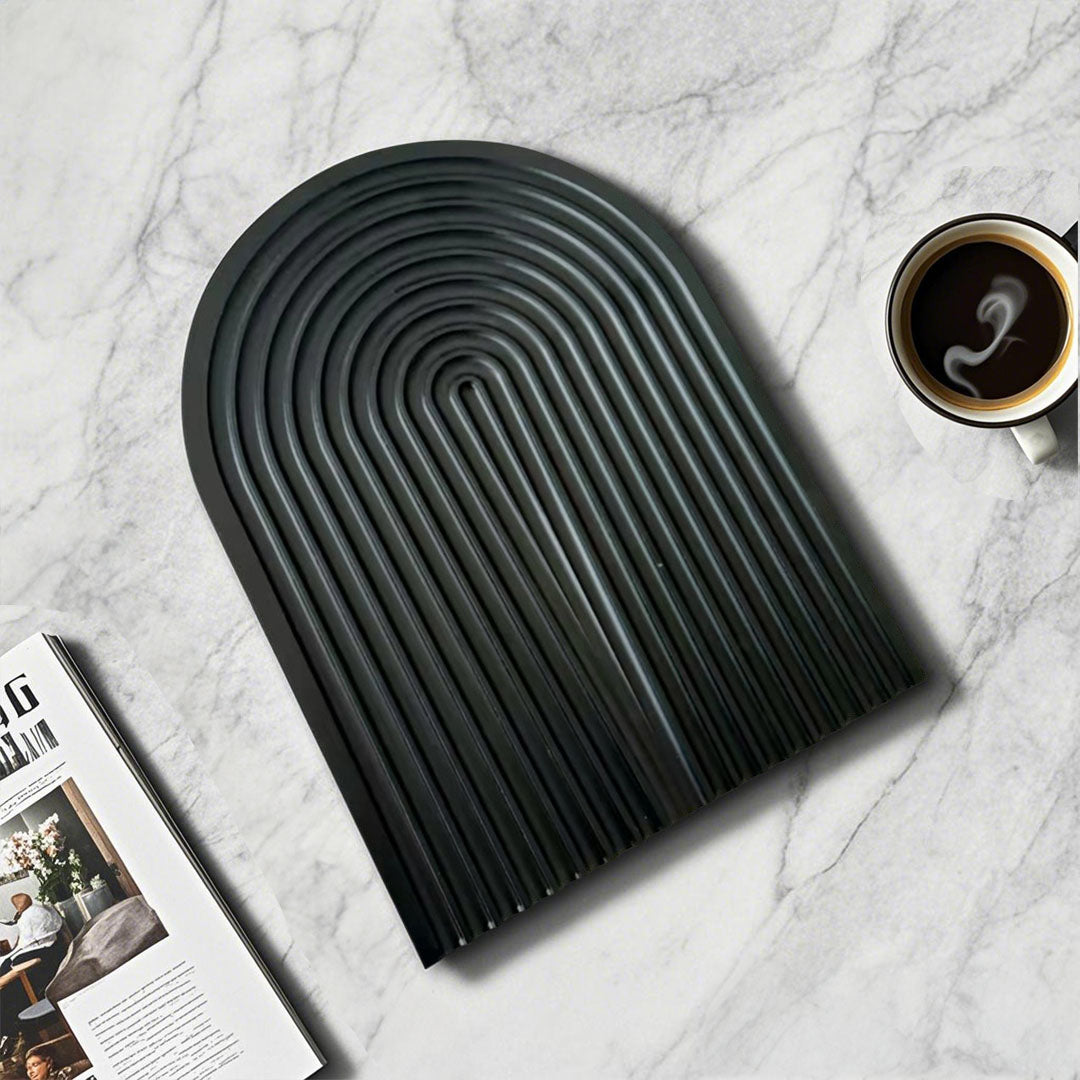 SOGA 32cm Black Ribbed - Premium Beech Wood Decorative Tray