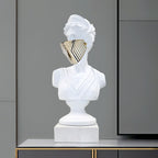 SOGA 45cm White Classical Bust Sculpture Resin with Gold Striped Mask for Modern Home Décor