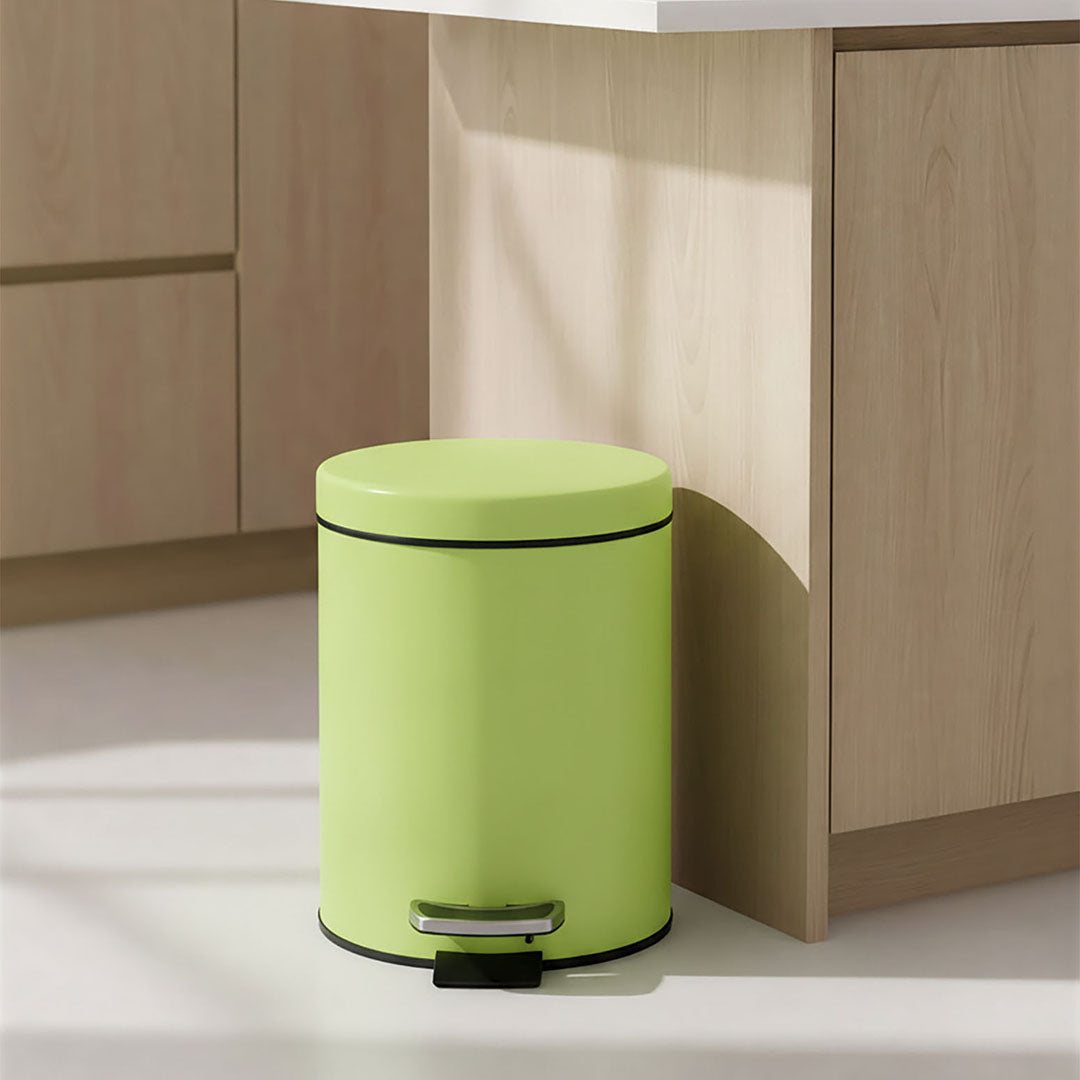 Foot Pedal Stainless Steel Trash Bin Round 7L Green
