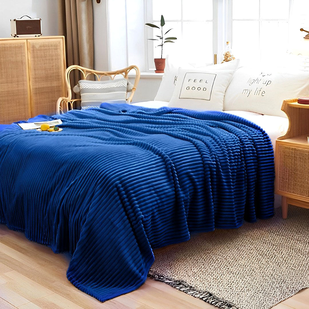 Blue Throw Blanket Warm Cozy Striped Pattern