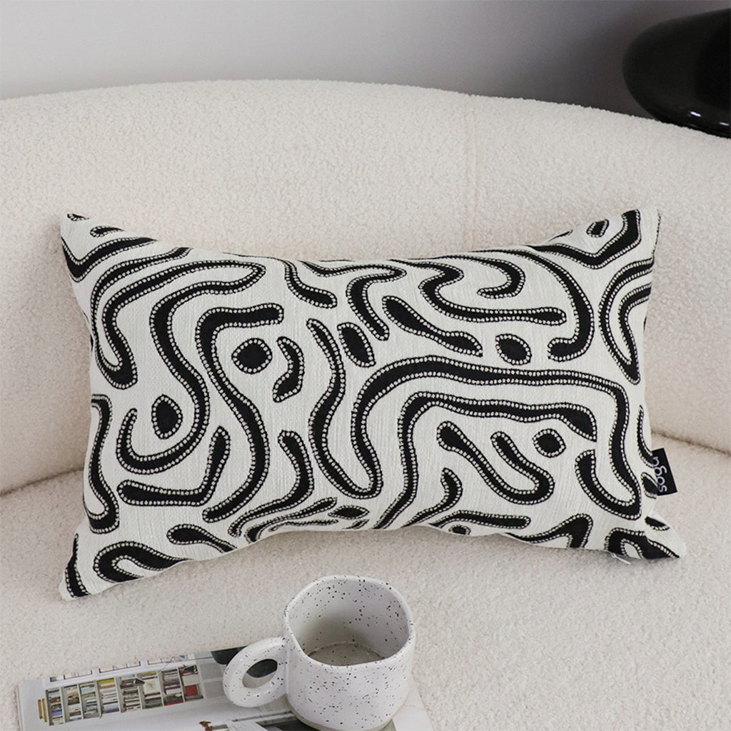 SOGA 30cm Black White Abstract Swirl Pattern Decorative Throw Pillow
